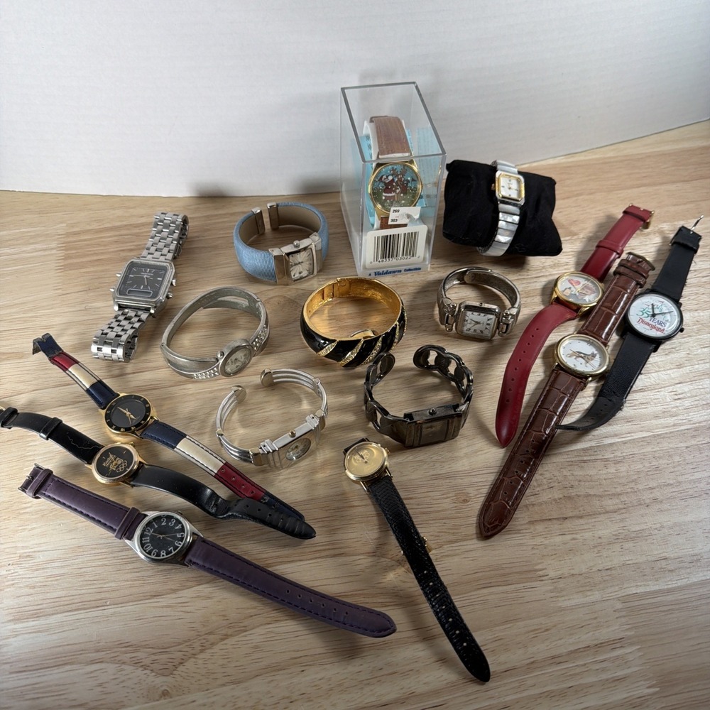 Vintage Lot of 16 Assorted Cuff Bracelet Watches Bangle Watches Untested - AS-IS